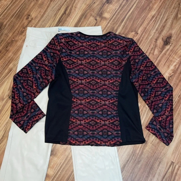 Violet B women’s jacket coat petite large top western Aztec tapestry black zip - Picture 6 of 7